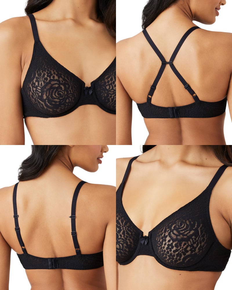 Wacoal womens Halo Lace Unlined Convertible Underwire Bra, Black, 36D - Image 2